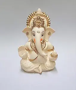 Gold Art India Peach Ivory Finish Ganesha Idol 3.3" inches